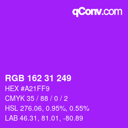 颜色代码: RGB 162 31 249 | qconv.com