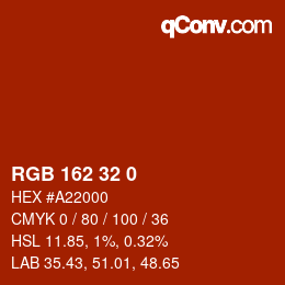 Color code: RGB 162 32 0 | qconv.com