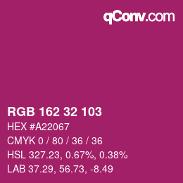 颜色代码: RGB 162 32 103 | qconv.com
