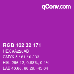 カラーコード: RGB 162 32 171 | qconv.com