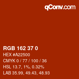 Color code: RGB 162 37 0 | qconv.com