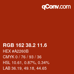 カラーコード: RGB 162 38.2 11.6 | qconv.com