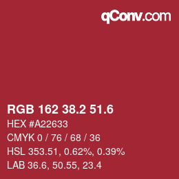 カラーコード: RGB 162 38.2 51.6 | qconv.com