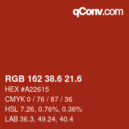 カラーコード: RGB 162 38.6 21.6 | qconv.com