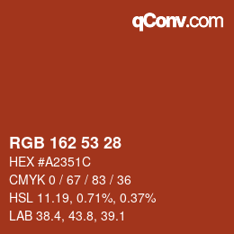 Color code: RGB 162 53 28 | qconv.com