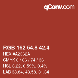 カラーコード: RGB 162 54.8 42.4 | qconv.com