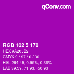 Color code: RGB 162 5 178 | qconv.com