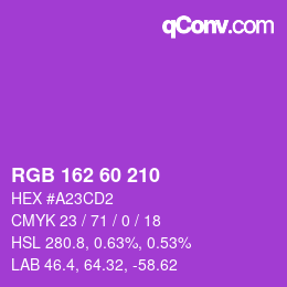 カラーコード: RGB 162 60 210 | qconv.com