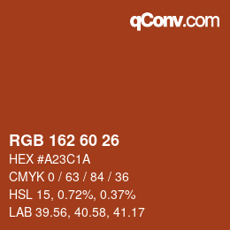 颜色代码: RGB 162 60 26 | qconv.com