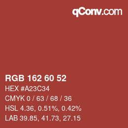颜色代码: RGB 162 60 52 | qconv.com