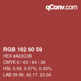 カラーコード: RGB 162 60 59 | qconv.com