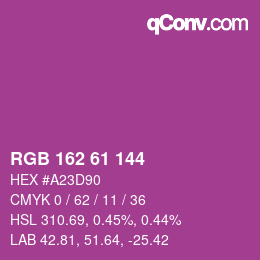 カラーコード: RGB 162 61 144 | qconv.com