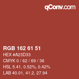 Color code: RGB 162 61 51 | qconv.com