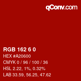 Color code: RGB 162 6 0 | qconv.com