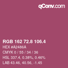 カラーコード: RGB 162 72.8 106.4 | qconv.com