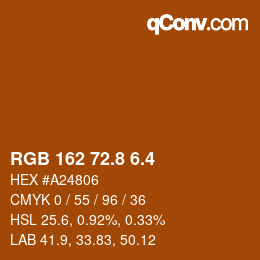 カラーコード: RGB 162 72.8 6.4 | qconv.com