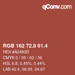 カラーコード: RGB 162 72.8 61.4 | qconv.com