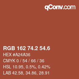 カラーコード: RGB 162 74.2 54.6 | qconv.com