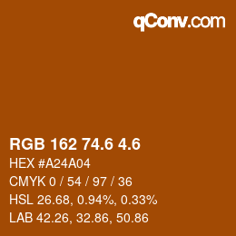 カラーコード: RGB 162 74.6 4.6 | qconv.com