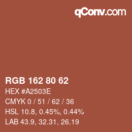 Color code: RGB 162 80 62 | qconv.com