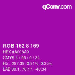カラーコード: RGB 162 8 169 | qconv.com