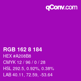Color code: RGB 162 8 184 | qconv.com