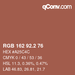 カラーコード: RGB 162 92.2 76 | qconv.com