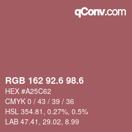 カラーコード: RGB 162 92.6 98.6 | qconv.com