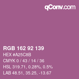 颜色代码: RGB 162 92 139 | qconv.com