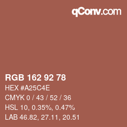 颜色代码: RGB 162 92 78 | qconv.com