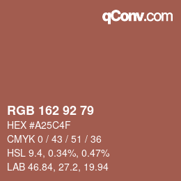 颜色代码: RGB 162 92 79 | qconv.com