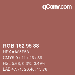颜色代码: RGB 162 95 88 | qconv.com