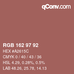 Color code: RGB 162 97 92 | qconv.com