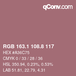 カラーコード: RGB 163.1 108.8 117 | qconv.com