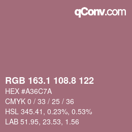 カラーコード: RGB 163.1 108.8 122 | qconv.com
