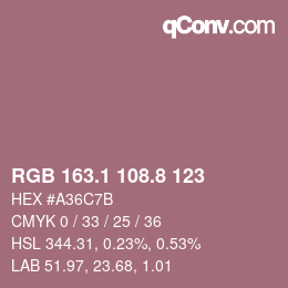 カラーコード: RGB 163.1 108.8 123 | qconv.com