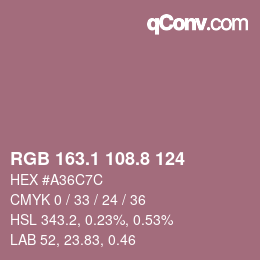 Color code: RGB 163.1 108.8 124 | qconv.com