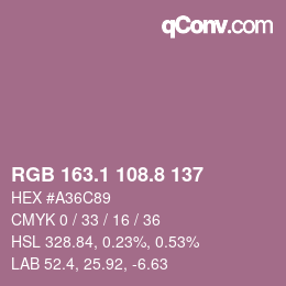 カラーコード: RGB 163.1 108.8 137 | qconv.com