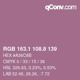 Color code: RGB 163.1 108.8 139 | qconv.com