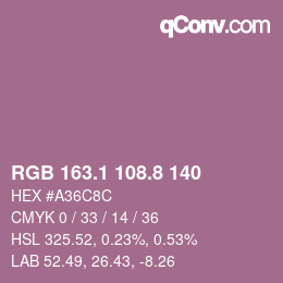 Código de color: RGB 163.1 108.8 140 | qconv.com