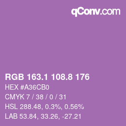 カラーコード: RGB 163.1 108.8 176 | qconv.com