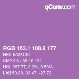 カラーコード: RGB 163.1 108.8 177 | qconv.com