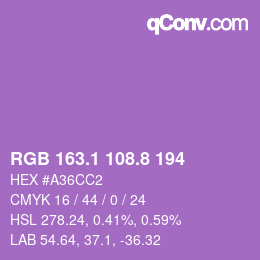 カラーコード: RGB 163.1 108.8 194 | qconv.com