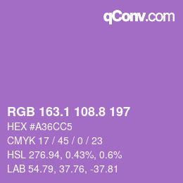 カラーコード: RGB 163.1 108.8 197 | qconv.com