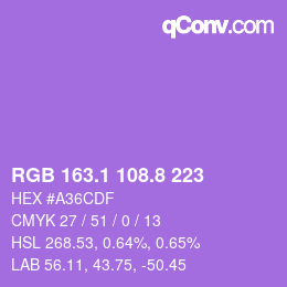 カラーコード: RGB 163.1 108.8 223 | qconv.com