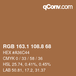 カラーコード: RGB 163.1 108.8 68 | qconv.com