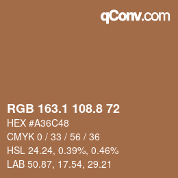 Color code: RGB 163.1 108.8 72 | qconv.com