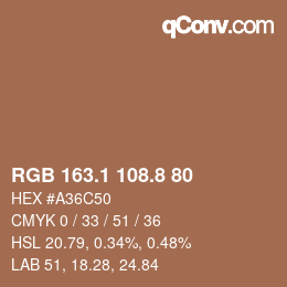 Farbcode: RGB 163.1 108.8 80 | qconv.com