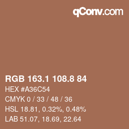 Color code: RGB 163.1 108.8 84 | qconv.com