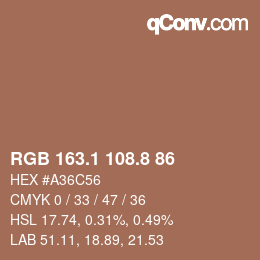 Color code: RGB 163.1 108.8 86 | qconv.com